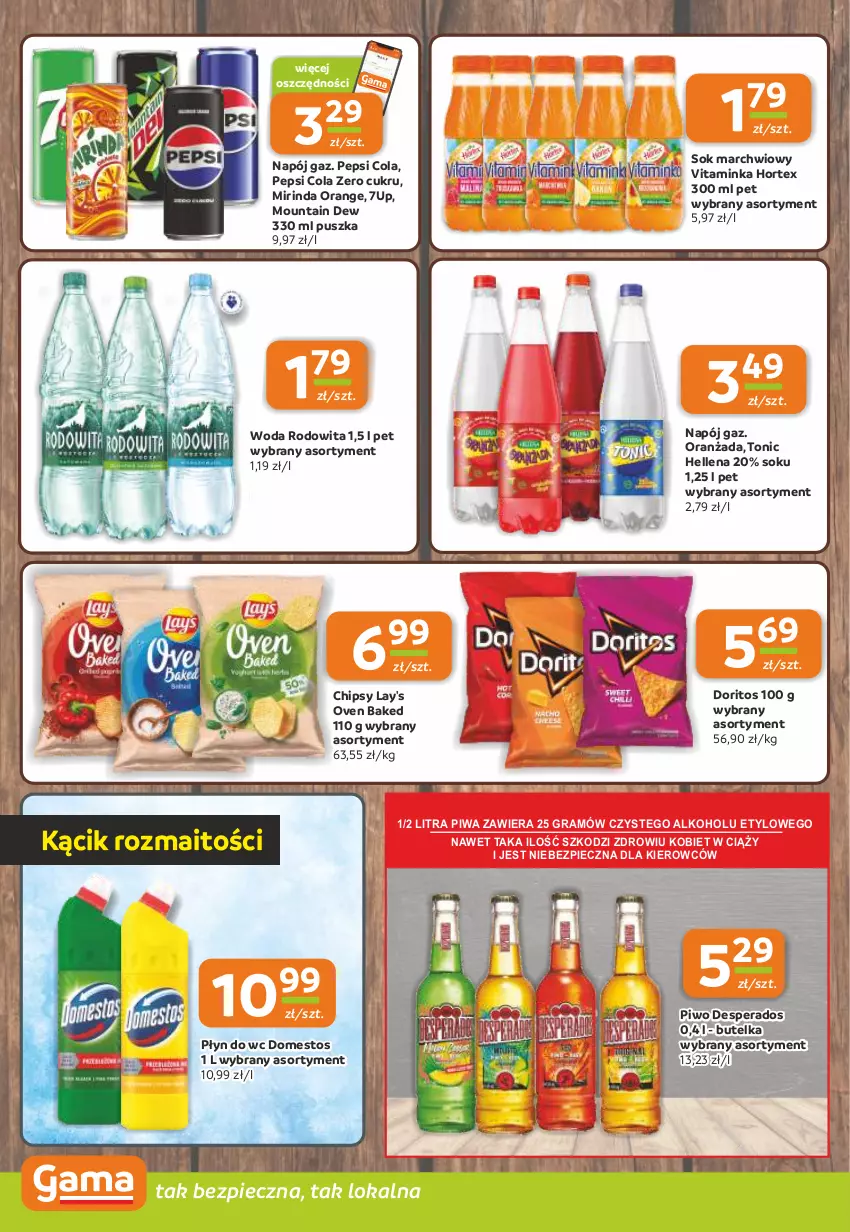 Gazetka promocyjna Gama - Gazetka Gama - ważna 16.01 do 28.01.2025 - strona 10 - produkty: 7up, Chipsy, Desperados, Domestos, Gra, Hellena, Hortex, Inka, Mirinda, Napój, Oranżada, Pepsi, Piec, Piwa, Piwo, Płyn do wc, Sok, Woda