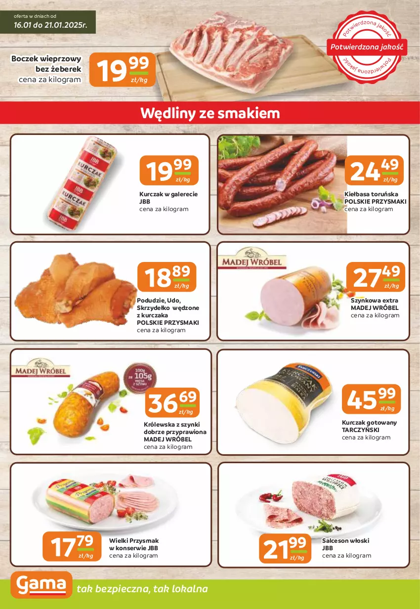 Gazetka promocyjna Gama - Gazetka Gama - ważna 16.01 do 28.01.2025 - strona 2 - produkty: Boczek, Boczek wieprzowy, Gra, Kiełbasa, Kurczak, Kurczak gotowany, Madej Wróbel, Piec, Przysmaki, Salceson, Ser, Tarczyński