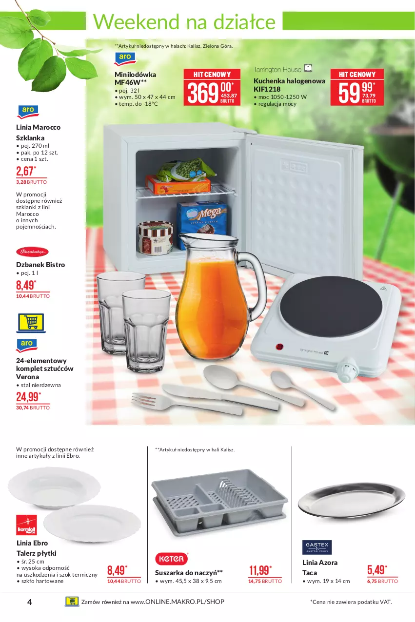 Gazetka promocyjna Makro - [Oferta promocyjna] Artykuły przemysłowe - ważna 18.05 do 31.05.2021 - strona 4 - produkty: Dzbanek, Halo, Lanki, Lodówka, Por, Sok, Suszarka, Suszarka do naczyń, Szklanka, Taca, Talerz