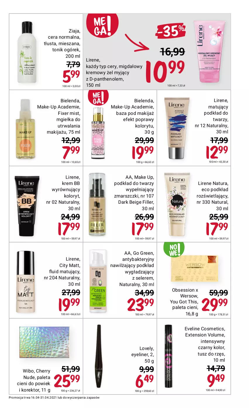 Gazetka promocyjna Rossmann - Kwiecień II - ważna 16.04 do 30.04.2021 - strona 11 - produkty: Bielenda, Eveline, Krem bb, Lirene, Lovely, Makijaż, Mars, Ogórek, Paleta, Podkład, Podkład do twarzy, SESSIO, Tonik, Tusz, Wibo, Ziaja