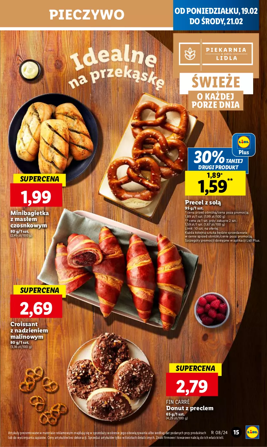 Gazetka promocyjna Lidl - GAZETKA - ważna 19.02 do 21.02.2024 - strona 17 - produkty: Bagietka, Croissant, Donut, Olej, Piec, Pieczywo, Por, Precle