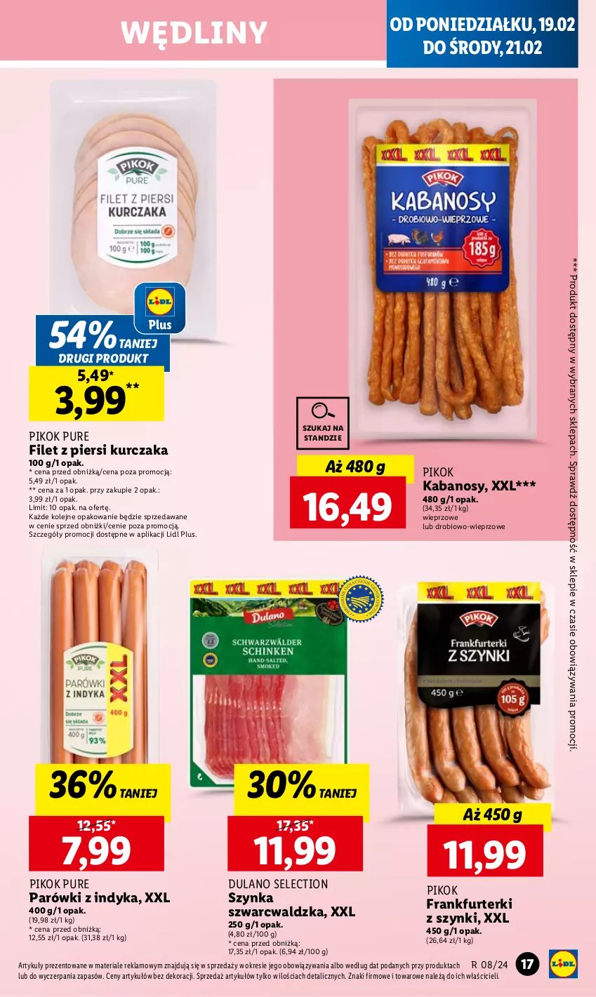 Gazetka promocyjna Lidl - GAZETKA - ważna 19.02 do 21.02.2024 - strona 19 - produkty: Dulano, Filet z piersi kurczaka, Frankfurterki, Kabanos, Kurczak, Olej, Parówki, Parówki z indyka, PIKOK, Pur, Szynka