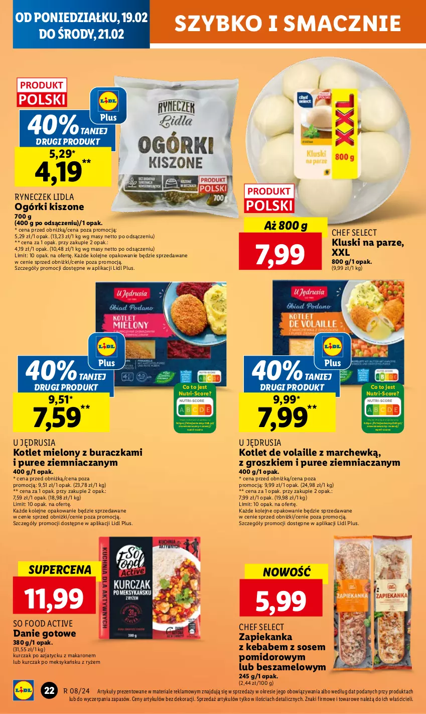 Gazetka promocyjna Lidl - GAZETKA - ważna 19.02 do 21.02.2024 - strona 24 - produkty: Danie gotowe, Kebab, Kluski na parze, Kotlet, Kurczak, Makaron, Olej, Pur, Ryż, So Food, Sos, Wazon, Zapiekanka