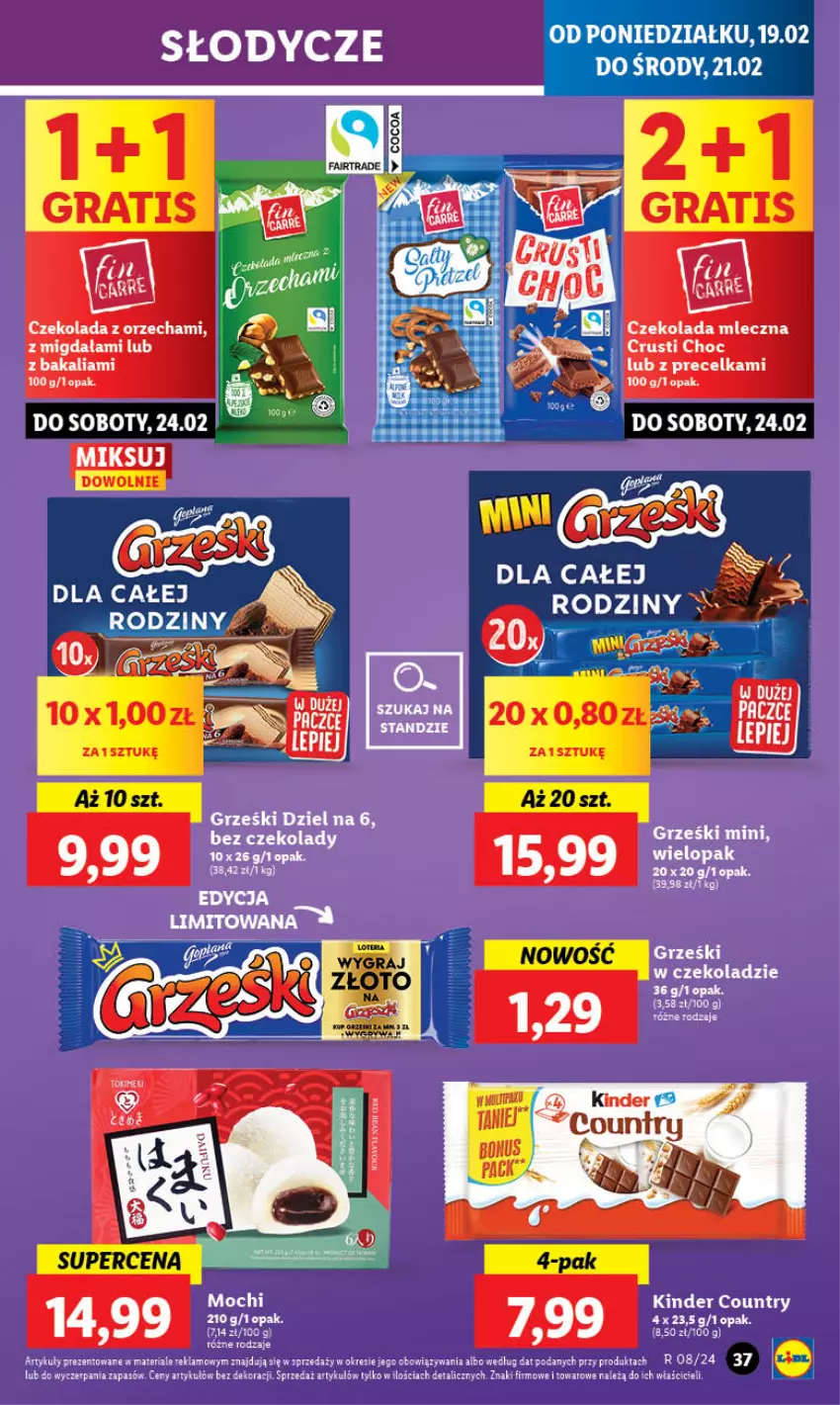 Gazetka promocyjna Lidl - GAZETKA - ważna 19.02 do 21.02.2024 - strona 39 - produkty: Czekolada, Czekolada mleczna, Grześki, Kinder, Kokos