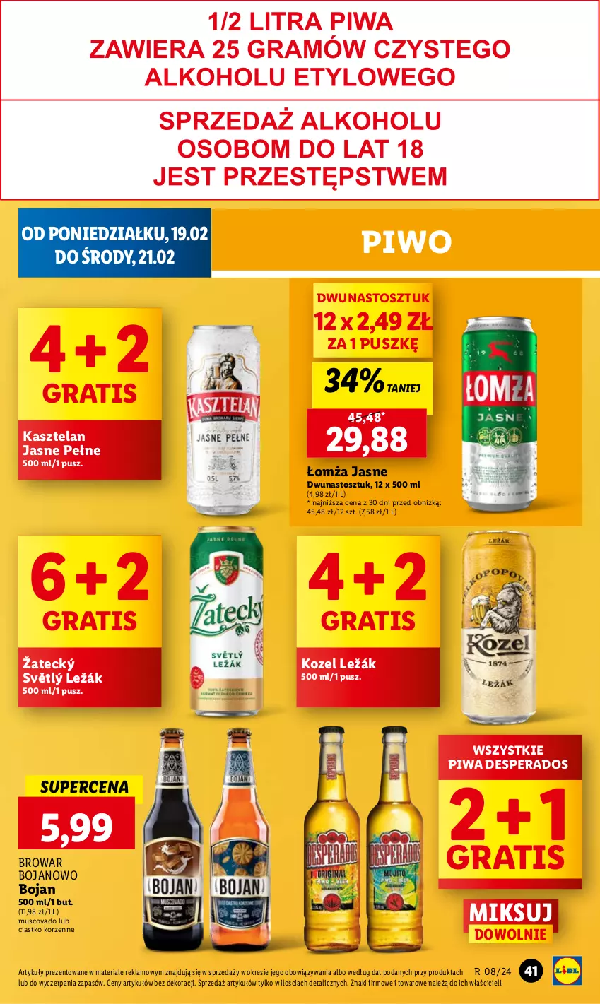 Gazetka promocyjna Lidl - GAZETKA - ważna 19.02 do 21.02.2024 - strona 44 - produkty: Desperados, Gra, Kasztelan, Kozel, Mus, Piwa, Piwo