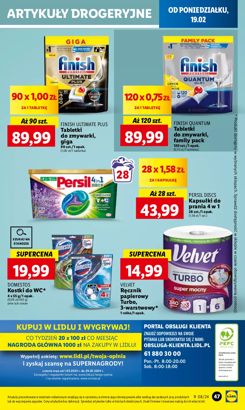 Gazetka promocyjna Lidl - GAZETKA - ważna 19.02 do 21.02.2024 - strona 51 - produkty: Domestos, Fa, Finish, Gry, Kapsułki do prania, Mola, Papier, Persil, Ręcznik, Tablet, Tabletki do zmywarki, Velvet, Zmywarki