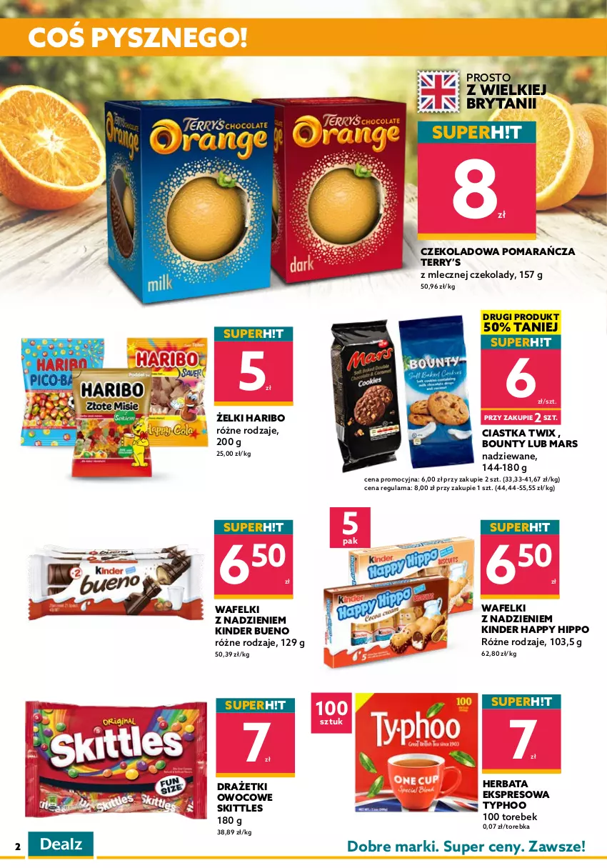 Gazetka promocyjna Dealz - WIELKIE OTWARCIE 27.04.2022Krotoszyn, Galeria Karuzela - ważna 27.04 do 11.05.2022 - strona 2 - produkty: Artykuły spożywcze, Bounty, Chipsy, Ciastka, Coca-Cola, Haribo, Herbata, HiPP, Kinder, Kinder Bueno, Mars, Napój, Napój gazowany, Oshee, Pringles, Toffifee, Torebka, Twix