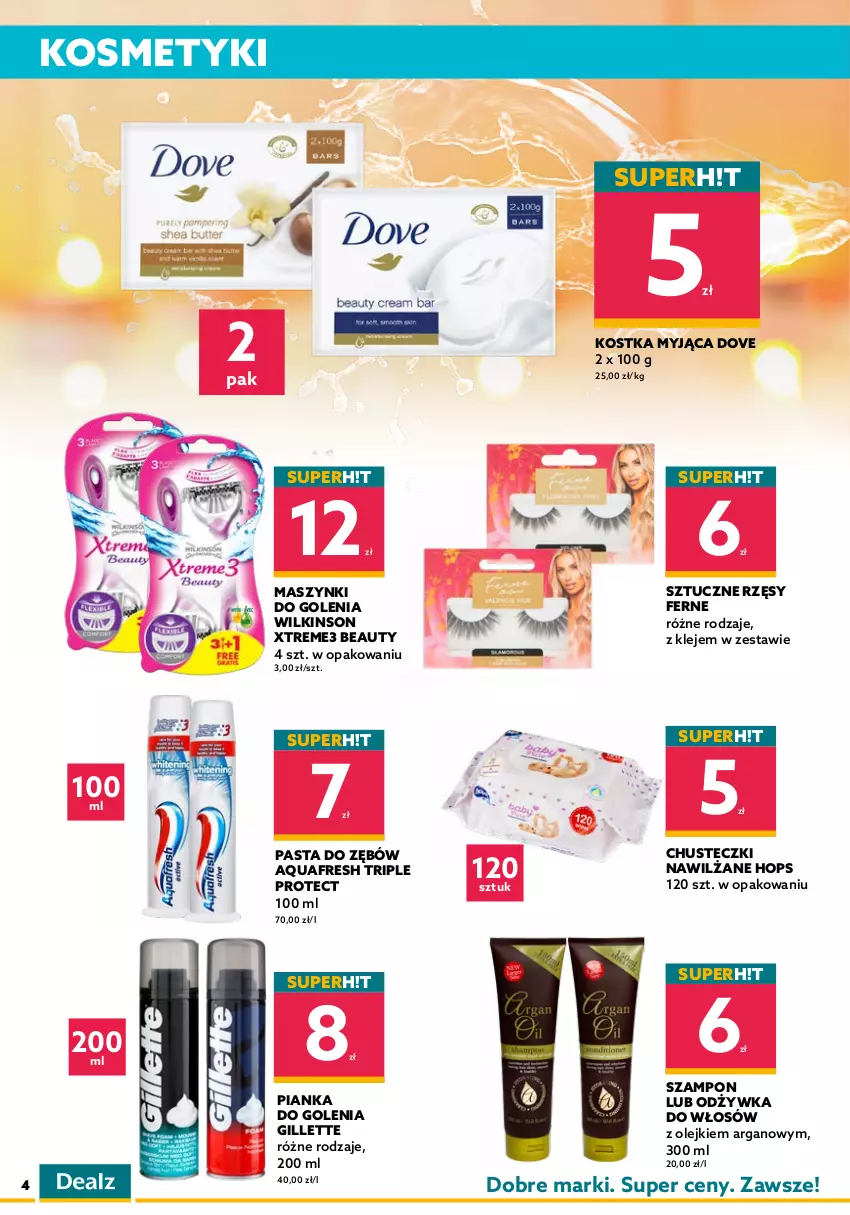 Gazetka promocyjna Dealz - WIELKIE OTWARCIE 27.04.2022Krotoszyn, Galeria Karuzela - ważna 27.04 do 11.05.2022 - strona 4 - produkty: Aquafresh, Chusteczki, Coccolino, Do mycia naczyń, Domestos, Dove, Finish, Gillette, Klej, Kostka myjąca, Ludwik, Odplamiacz, Odżywka, Olej, Papier, Pasta do zębów, Pianka do golenia, Piekarnik, Płyn do mycia, Płyn do mycia naczyń, Płyn do płukania, Ręcznik, Sprzątanie, Szampon, Sztuczne rzęsy, Tablet, Tabletki do zmywarki, Zmywarki