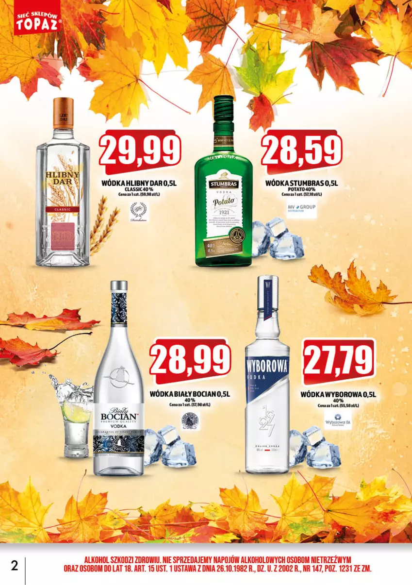 Gazetka promocyjna Topaz - Gazetka - ważna 02.11 do 30.11.2022 - strona 2 - produkty: Biały Bocian, Wódka, Wyborowa