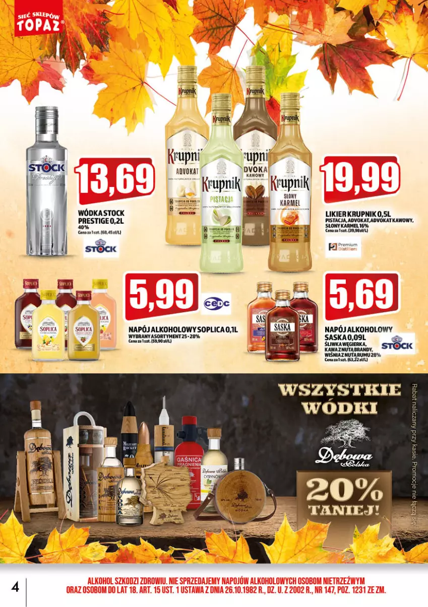 Gazetka promocyjna Topaz - Gazetka - ważna 02.11 do 30.11.2022 - strona 4 - produkty: Krupnik, Likier, Napój, Rum, Soplica, Stock, Wódka