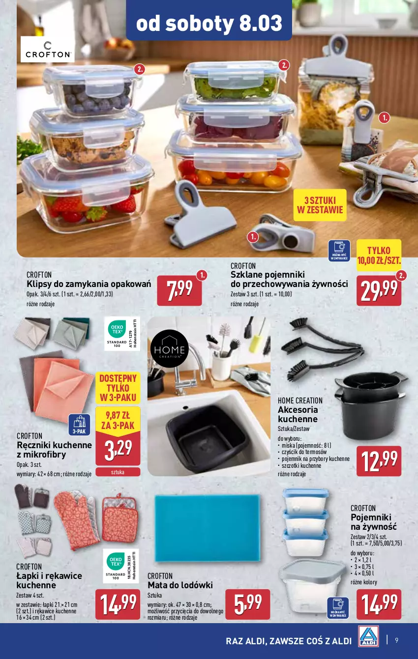 Gazetka promocyjna Aldi - Artykuły przemysłowe i tekstylia - ważna 05.03 do 08.03.2025 - strona 9 - produkty: Miska, Pojemnik, Pojemnik na przybory, Przybory kuchenne, Ręcznik, Rękawice, Termos