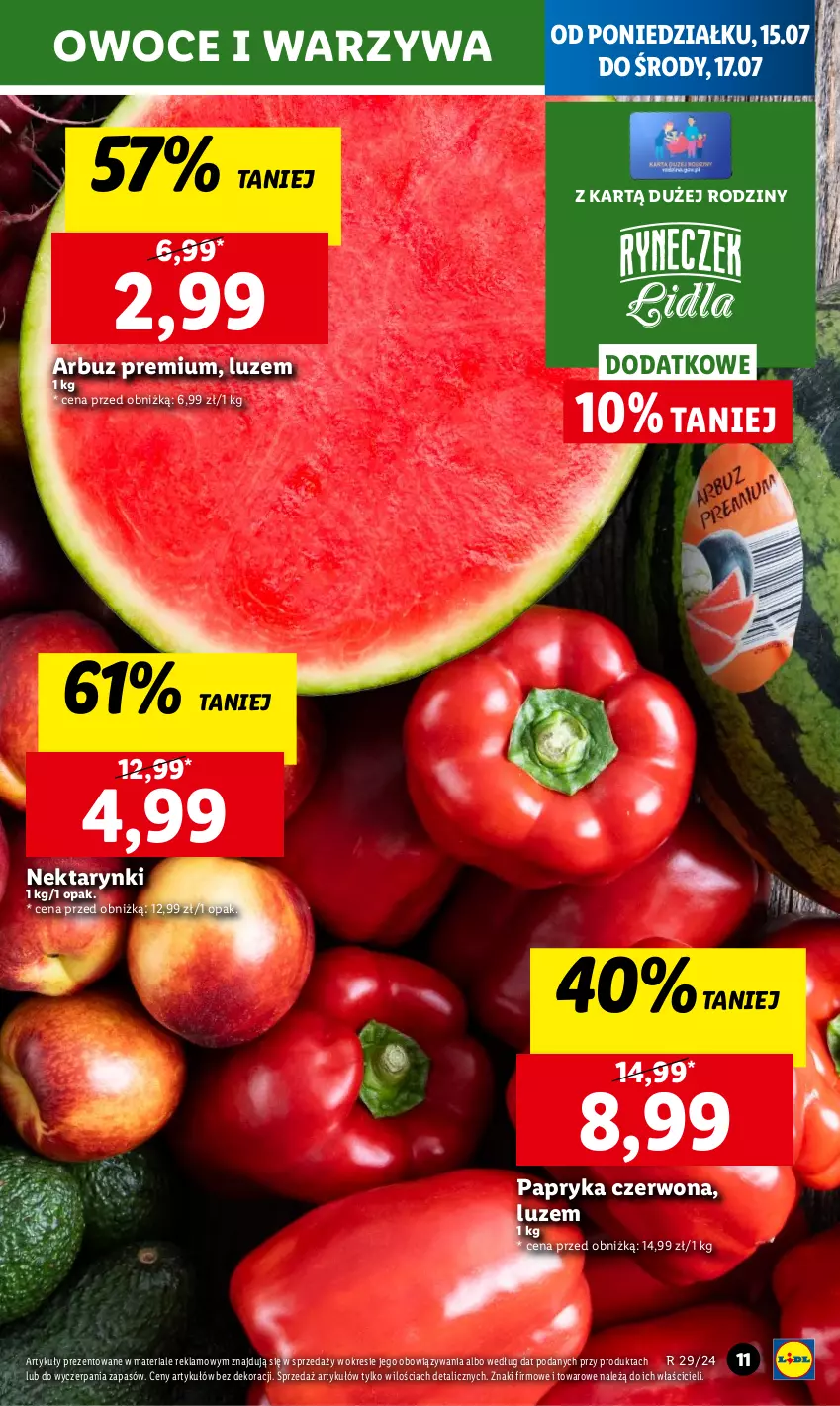 Gazetka promocyjna Lidl - GAZETKA - ważna 15.07 do 17.07.2024 - strona 15 - produkty: Arbuz, Chleb, Nektar, Owoce, Papryka, Papryka czerwona, Ser, Warzywa