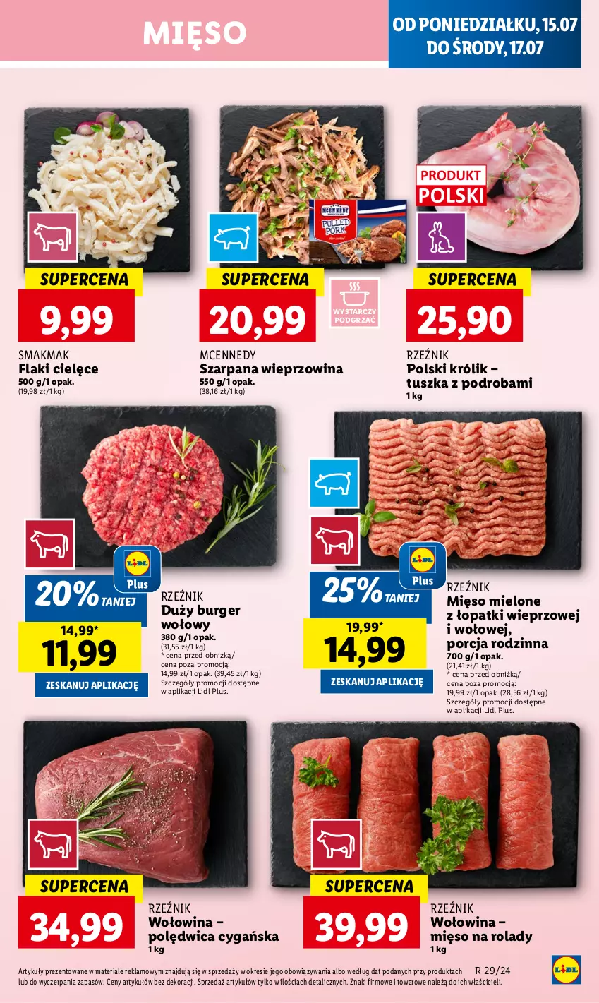 Gazetka promocyjna Lidl - GAZETKA - ważna 15.07 do 17.07.2024 - strona 21 - produkty: Burger, Flaki, Królik, Mięso, Mięso mielone, Mięso mielone z łopatki wieprzowej, Polędwica, Por, Tusz, Wieprzowina, Wołowina