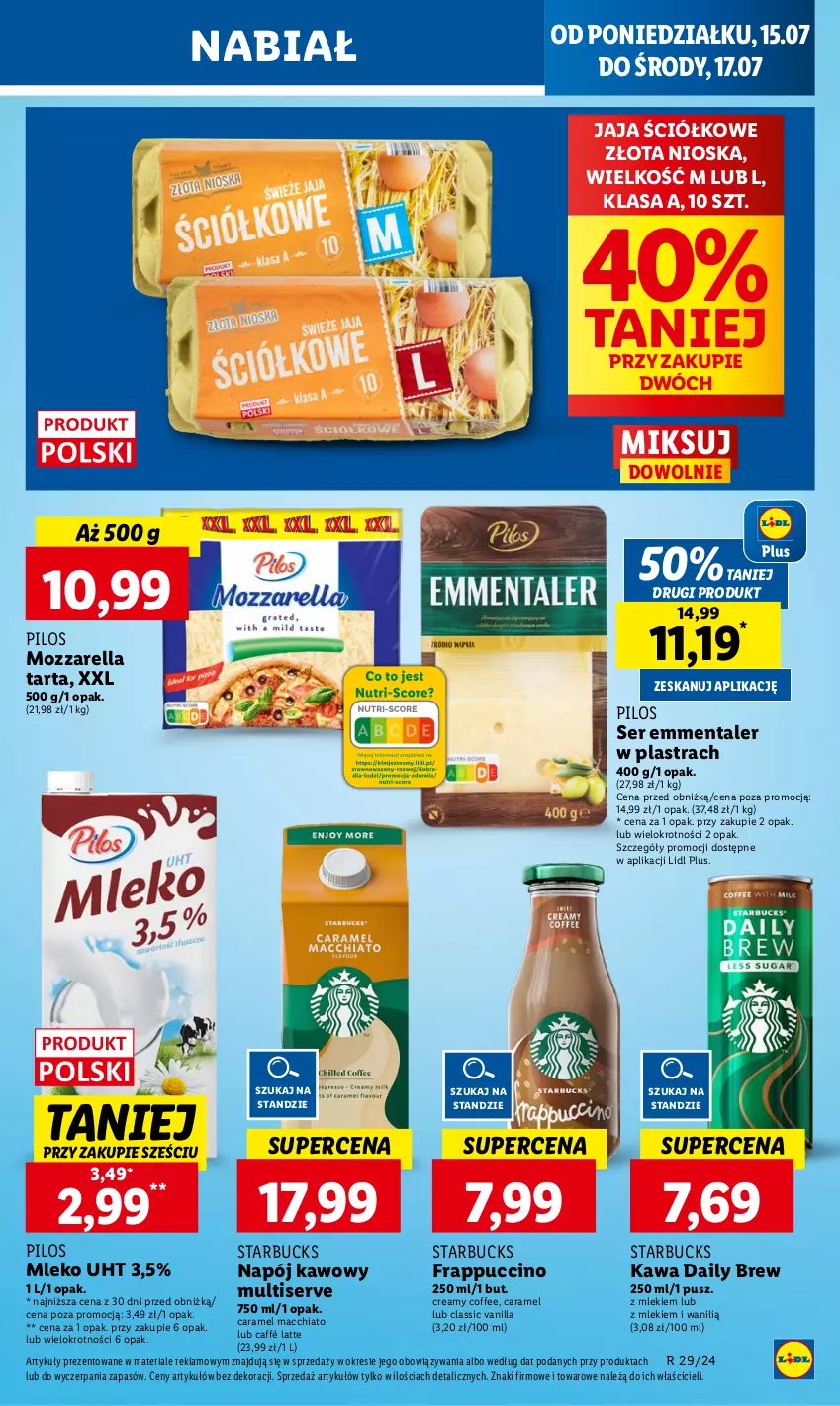 Gazetka promocyjna Lidl - GAZETKA - ważna 15.07 do 17.07.2024 - strona 23 - produkty: Chia, Emmental, Jaja, Kawa, Mleko, Mozzarella, Napój, Pilos, Ser, Tarta