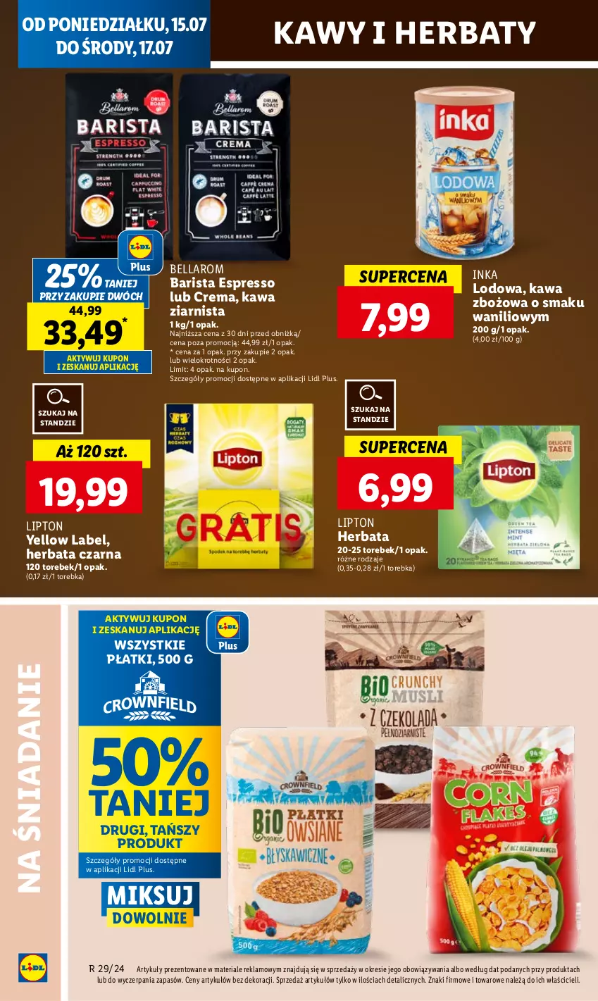 Gazetka promocyjna Lidl - GAZETKA - ważna 15.07 do 17.07.2024 - strona 38 - produkty: Bell, Bella, Herbata, Herbata czarna, Inka, Kawa, Kawa zbożowa, Kawa ziarnista, Lipton, Torebka