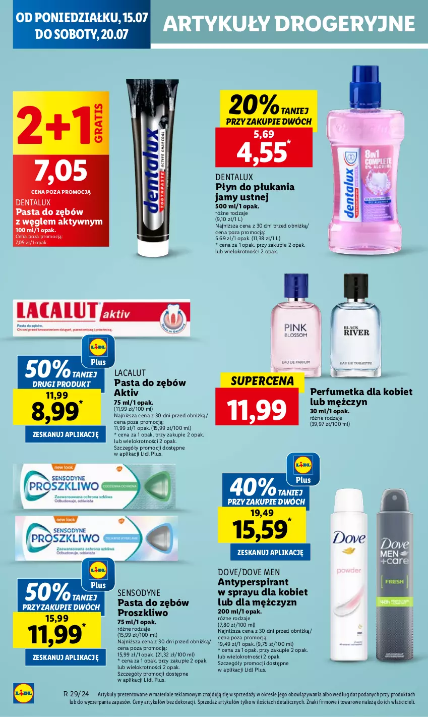 Gazetka promocyjna Lidl - GAZETKA - ważna 15.07 do 17.07.2024 - strona 44 - produkty: Antyperspirant, Dove, Gra, Lacalut, Pasta do zębów, Perfum, Płyn do płukania, Płyn do płukania jamy ustnej, Sensodyne