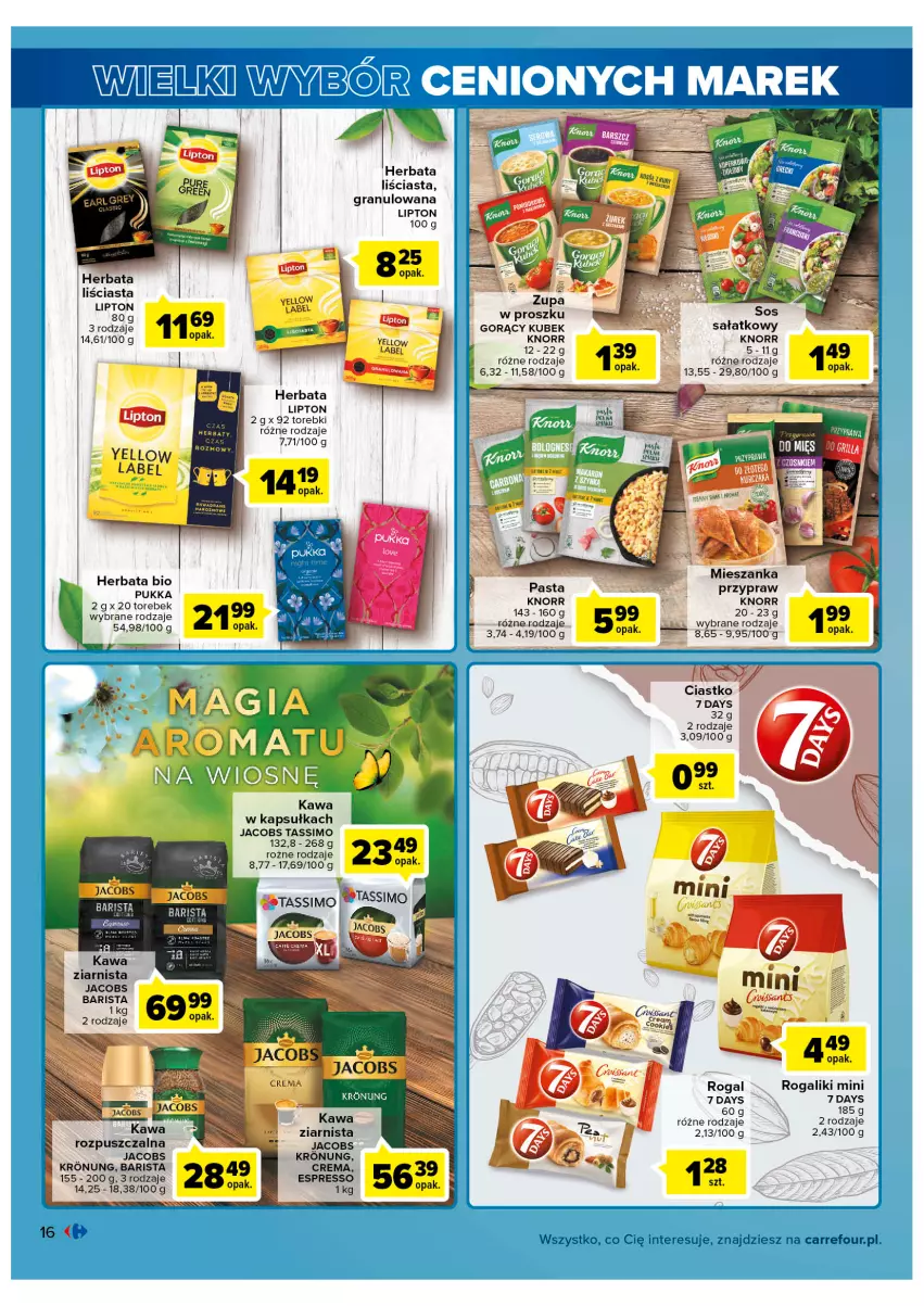 Gazetka promocyjna Carrefour - Gazetka Market - ważna 31.05 do 11.06.2022 - strona 16 - produkty: 7 Days, Gra, Herbata, Jacobs, Kawa, Kawa ziarnista, Knorr, Kubek, Kurczak, Lipton, Rogal, Sałat, Tassimo