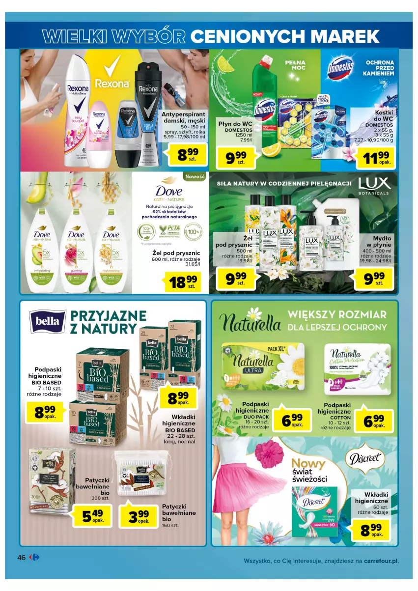 Gazetka promocyjna Carrefour - Gazetka Market - ważna 31.05 do 11.06.2022 - strona 46 - produkty: Antyperspirant, Domestos, Dove, Płyn do wc, Podpaski, Rexona, Wkładki