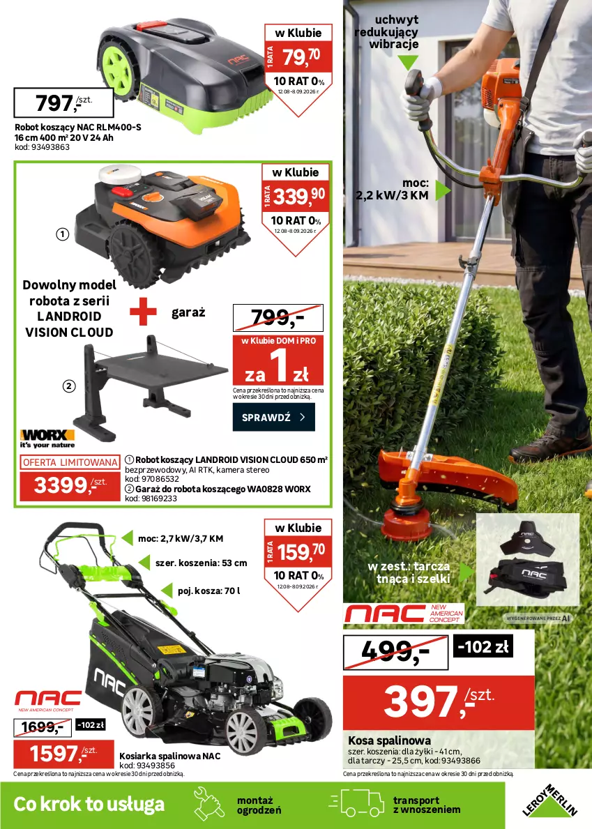 Gazetka promocyjna Leroy Merlin - Gazetka Leroy Merlin - ważna 12.08 do 08.09.2026 - strona 27 - produkty: Fa, Fotel, Garaż, Kamera, Kosiarka, Kosz, Ogród, Por, Robot, Ser, Sofa, Sport, Stolik, Tarcza tnąca, Tran