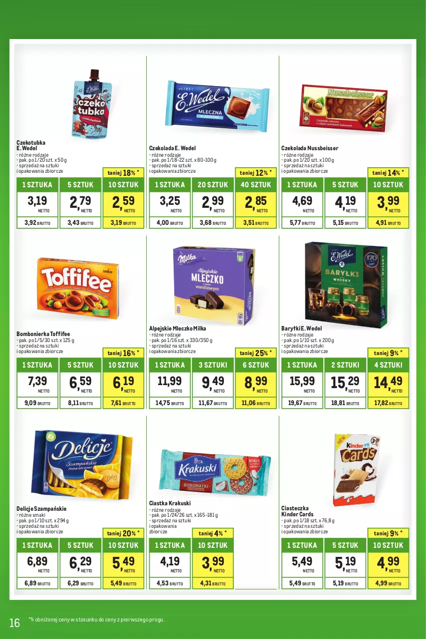 Gazetka promocyjna Makro - Kupujesz więcej płacisz mniej - ważna 01.06 do 30.06.2023 - strona 16 - produkty: Baryłki, Ciastka, Czekolada, Delicje, E. Wedel, Kinder, Krakus, Krakuski, Milka, Mleczko, Ser, Toffifee