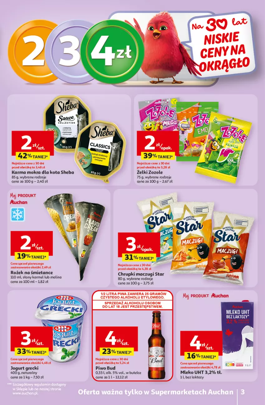 Gazetka promocyjna Auchan - Gazetka 30 Lat Supermarket Auchan - ważna 29.04 do 06.05.2026 - strona 3 - produkty: Chrupki, Fa, Gra, Mleko, Piwa, Piwo, Sheba, Top