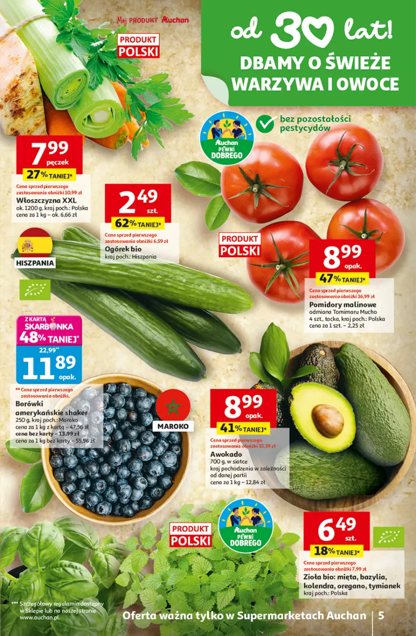Gazetka promocyjna Auchan - Gazetka 30 Lat Supermarket Auchan - ważna 29.04 do 06.05.2026 - strona 5 - produkty: Bazyl, Bazylia, Kolendra, Mięta, Ogórek, Pomidory