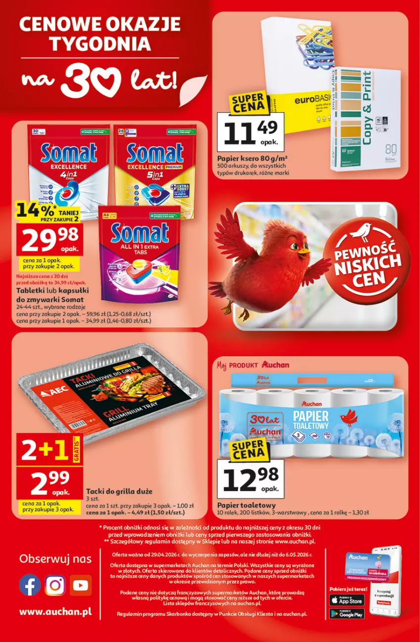 Gazetka promocyjna Auchan - Gazetka 30 Lat Supermarket Auchan - ważna 29.04 do 06.05.2026 - strona 8 - produkty: Grill, Papier, Papier toaletowy, Somat, Sos, Tablet, Zmywarki