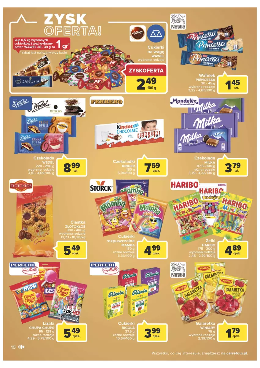 Gazetka promocyjna Carrefour - Gazetka Dla naszych skarbów - ważna 15.02 do 26.02.2022 - strona 10 - produkty: Chupa Chups, Ciastka, Cukier, Cukierki, Czekolada, Gala, Galaretka, Haribo, Mamba, Milka, Princessa, Wafelek, Wawel, Winiary