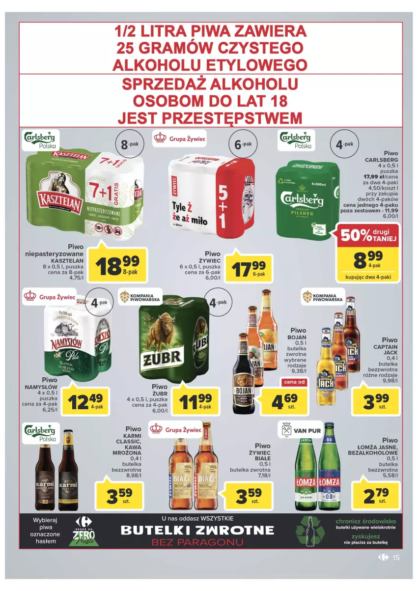 Gazetka promocyjna Carrefour - Gazetka Dla naszych skarbów - ważna 15.02 do 26.02.2022 - strona 15 - produkty: Carlsberg, Gra, Karmi, Kasztelan, Kawa, Kosz, Namysłów, Piwa, Piwo, Pur