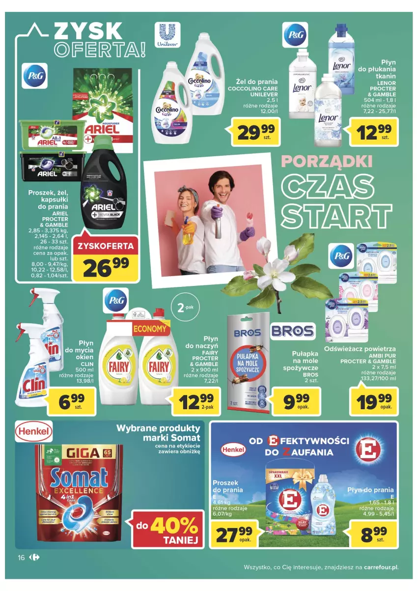 Gazetka promocyjna Carrefour - Gazetka Dla naszych skarbów - ważna 15.02 do 26.02.2022 - strona 16 - produkty: Ambi Pur, Ariel, Clin, Coccolino, Fa, Fairy, Lenor, Odświeżacz powietrza, Płyn do mycia, Pur, Ser