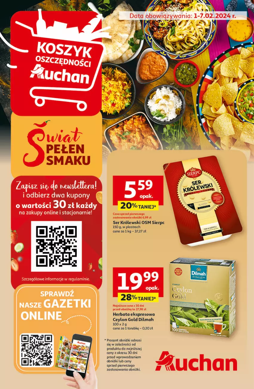 Gazetka promocyjna Auchan - Gazetka Świat Pełen Smaku Hipermarket Auchan - ważna 01.02 do 07.02.2024 - strona 1 - produkty: Dilmah, Herbata, Królewski, Ser