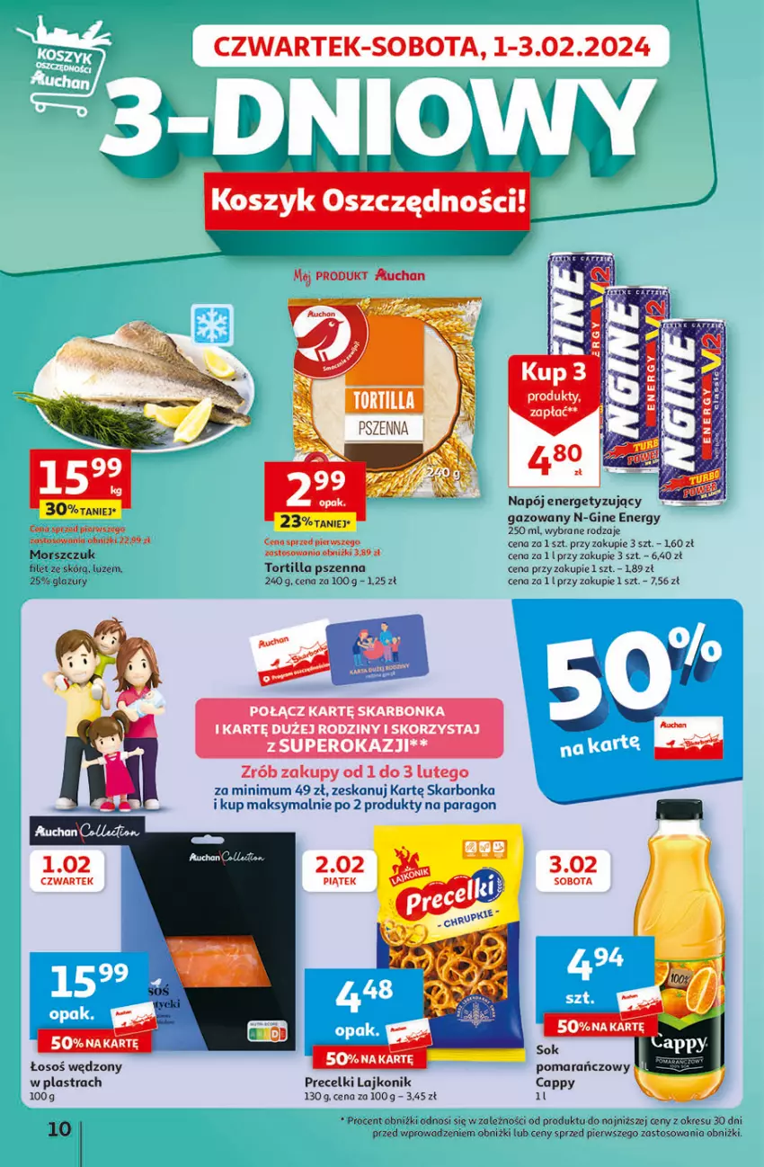 Gazetka promocyjna Auchan - Gazetka Świat Pełen Smaku Hipermarket Auchan - ważna 01.02 do 07.02.2024 - strona 10 - produkty: Cappy, Gin, Kosz, Lajkonik, Napój, Precelki, Tortilla