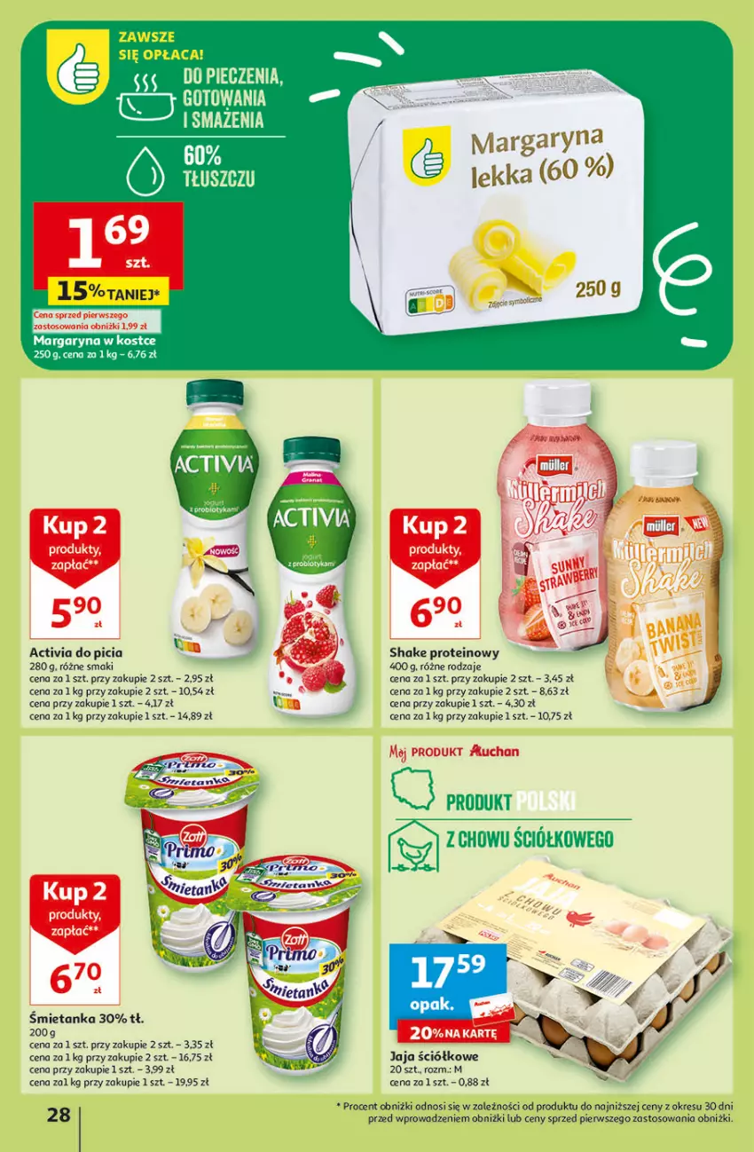 Gazetka promocyjna Auchan - Gazetka Świat Pełen Smaku Hipermarket Auchan - ważna 01.02 do 07.02.2024 - strona 28 - produkty: Activia, Feta, Jaja, Margaryna, Piec