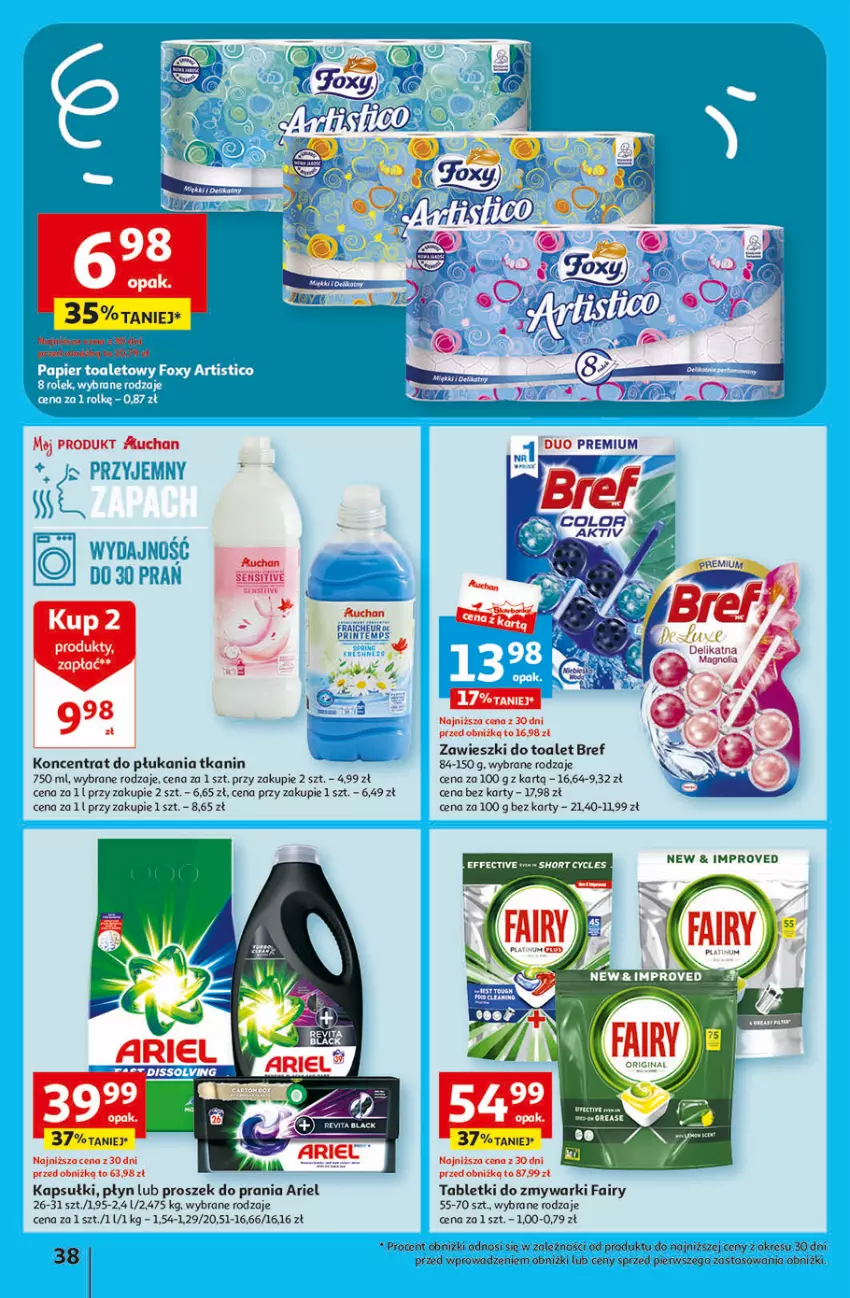 Gazetka promocyjna Auchan - Gazetka Świat Pełen Smaku Hipermarket Auchan - ważna 01.02 do 07.02.2024 - strona 38 - produkty: Ariel, Bref, Fa, Fairy, Gin, Proszek do prania, Tablet, Tabletki do zmywarki, Zawieszki, Zmywarki