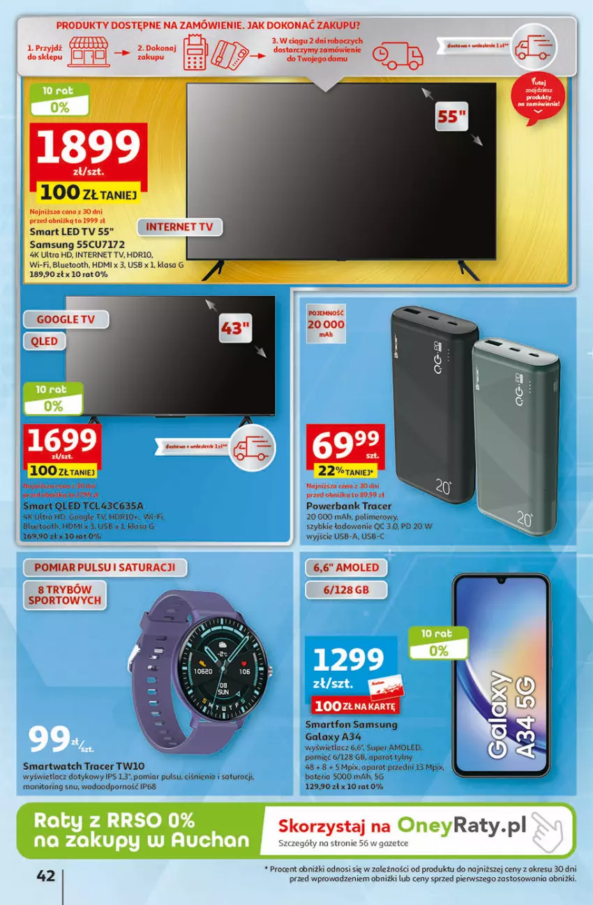 Gazetka promocyjna Auchan - Gazetka Świat Pełen Smaku Hipermarket Auchan - ważna 01.02 do 07.02.2024 - strona 42 - produkty: Acer, Amol, Bateria, Gala, LED TV, Monitor, Por, Powerbank, Samsung, Smartfon, Smartwatch, Sport