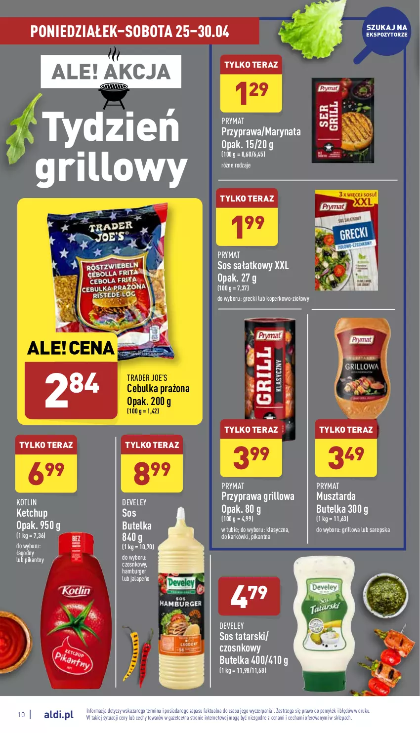 Gazetka promocyjna Aldi - Pełny katalog - ważna 25.04 do 30.04.2022 - strona 10 - produkty: Burger, Grill, Hamburger, Ketchup, Kotlin, Mus, Musztarda, Prymat, Sałat, Sos, Tera