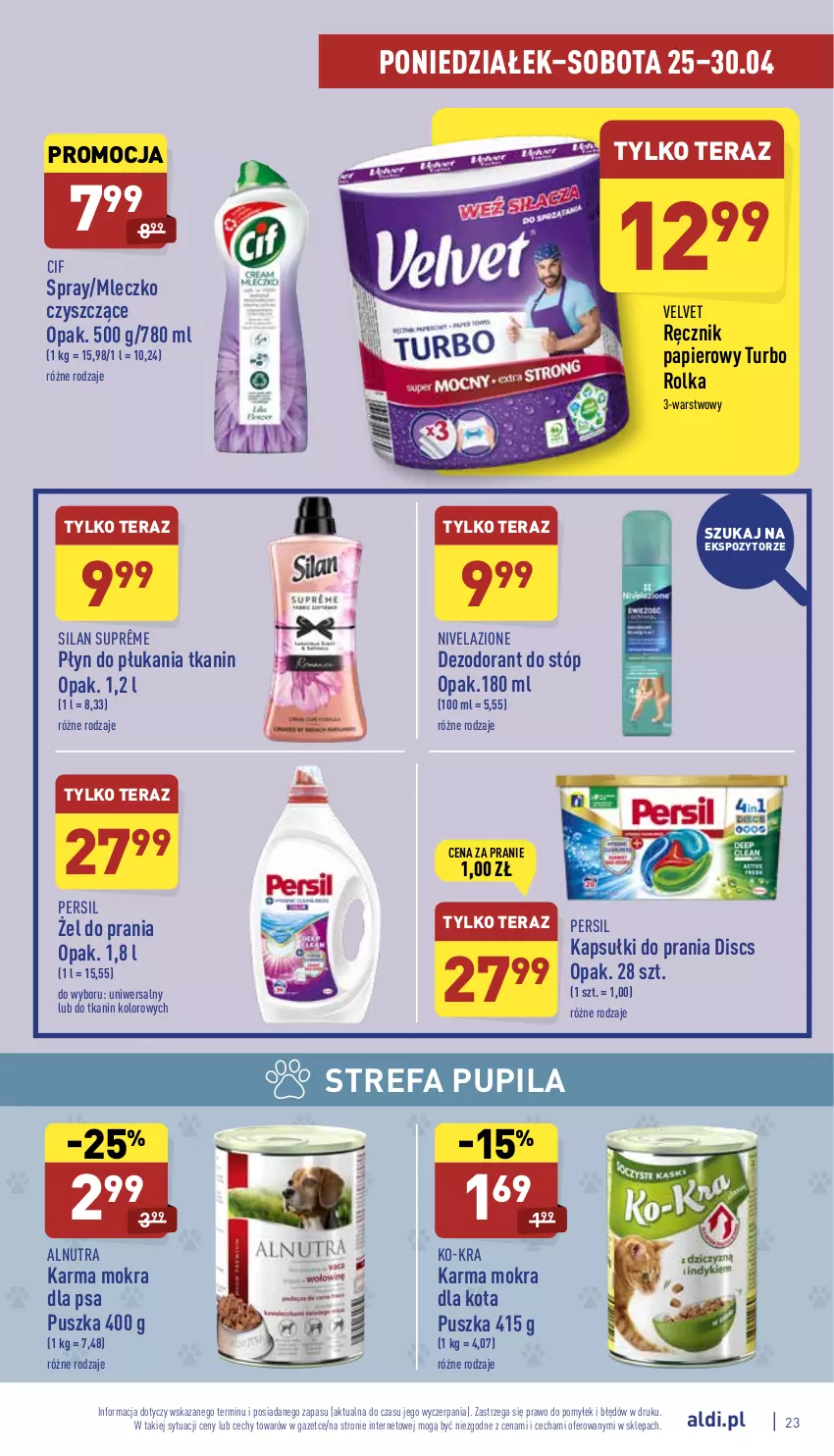 Gazetka promocyjna Aldi - Pełny katalog - ważna 25.04 do 30.04.2022 - strona 23 - produkty: Cif, Dezodorant, Fa, Kapsułki do prania, Mleczko, Nivelazione, Papier, Persil, Płyn do płukania, Ręcznik, Silan, Tera, Velvet