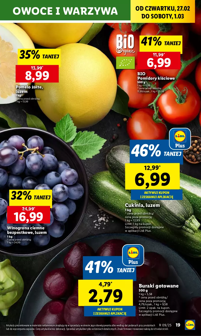 Gazetka promocyjna Lidl - GAZETKA - ważna 27.02 do 01.03.2025 - strona 23 - produkty: Buraki, Owoce, Pomelo, Pomidory, Warzywa, Wino, Winogrona