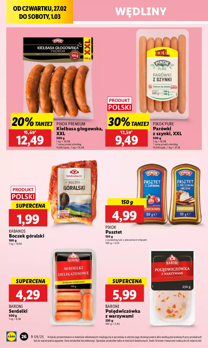 Gazetka promocyjna Lidl - GAZETKA - ważna 27.02 do 01.03.2025 - strona 30 - produkty: Boczek, Kabanos, Kiełbasa, Kiełbasa głogowska, Parówki, Parówki z szynki, Pasztet, Piec, PIKOK, Pur, Ser, Serdelki, Warzywa