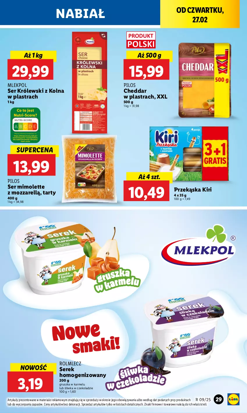 Gazetka promocyjna Lidl - GAZETKA - ważna 27.02 do 01.03.2025 - strona 33 - produkty: Cheddar, Królewski, Mimolette, Pilos, Rolmlecz, Ser, Serek, Serek homogenizowany