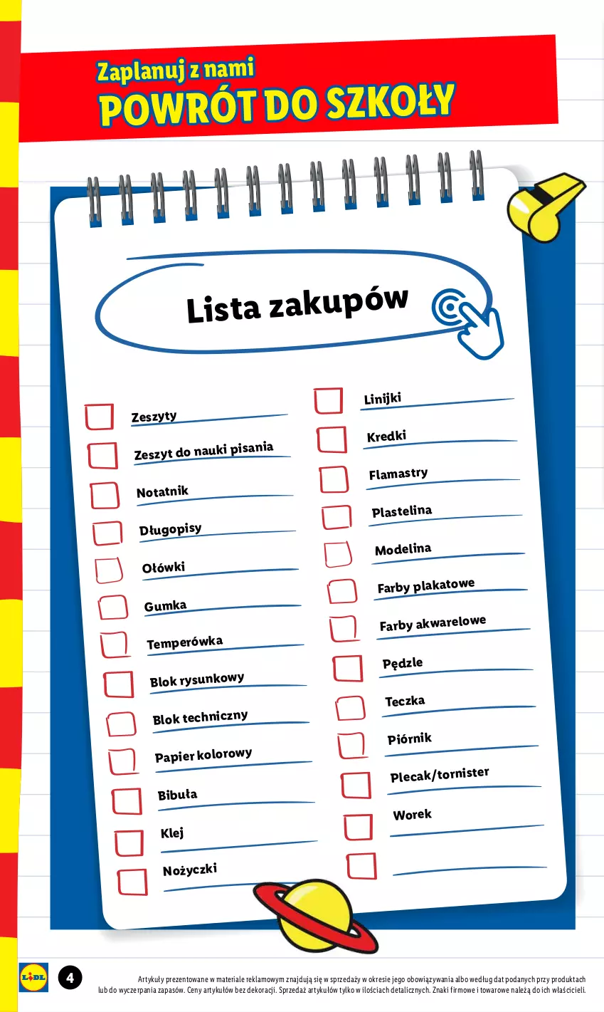 Gazetka promocyjna Lidl - KATALOG POWRÓT DO SZKOŁY - ważna 25.07 do 27.08.2022 - strona 4 - produkty: Długopis, Fa, Flamastry, Klej, Noż, Nożyczki, Papier, Piórnik, Plastelina, Plecak