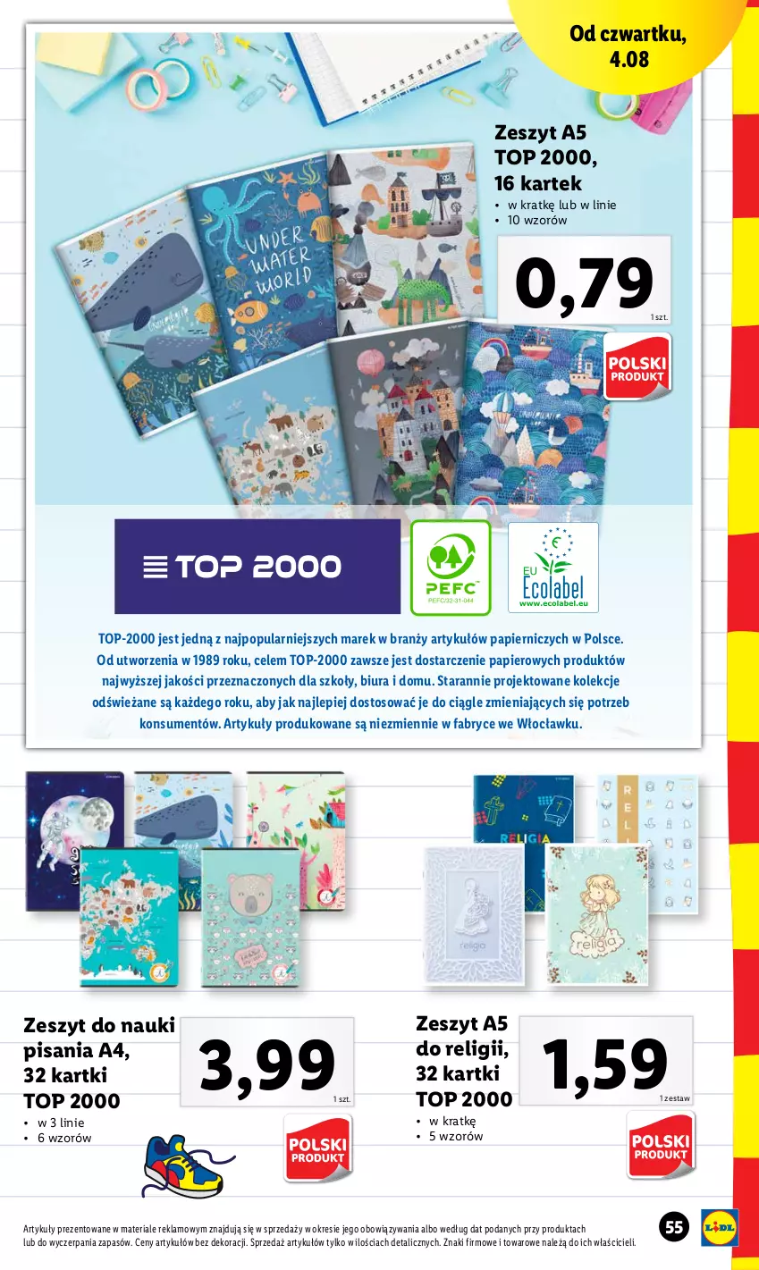 Gazetka promocyjna Lidl - KATALOG POWRÓT DO SZKOŁY - ważna 25.07 do 27.08.2022 - strona 55 - produkty: Fa, Papier, Top