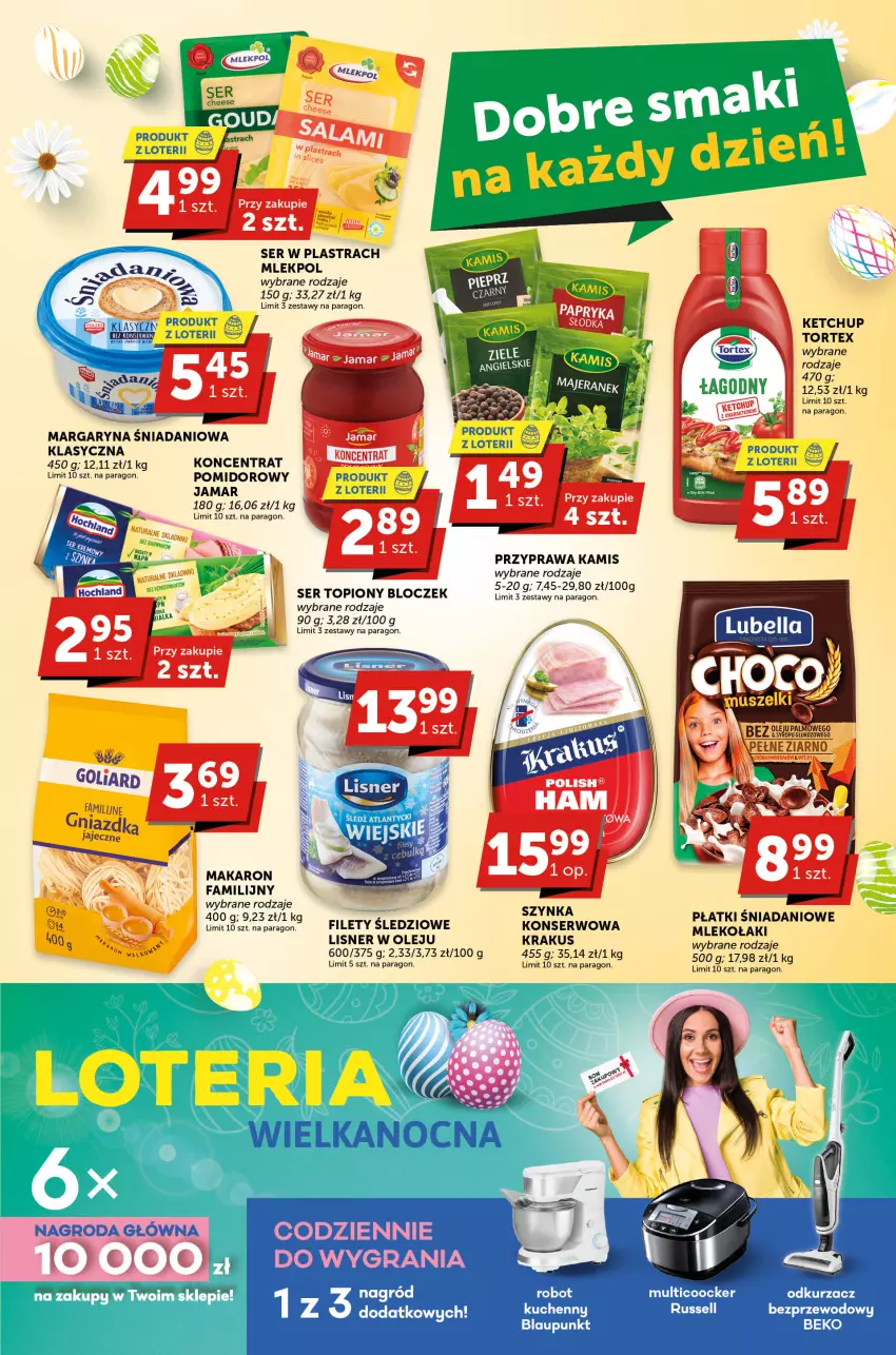 Gazetka promocyjna Groszek - ważna 23.03 do 08.04.2023 - strona 3 - produkty: Beko, Danio, Fa, Kamis, Koncentrat pomidorowy, Krakus, Lisner, Makaron, Margaryna, Mleko, Odkurzacz, Odkurzacz bezprzewodowy, Olej, Plafon, Robot, Ser, Ser topiony, Szynka, Top