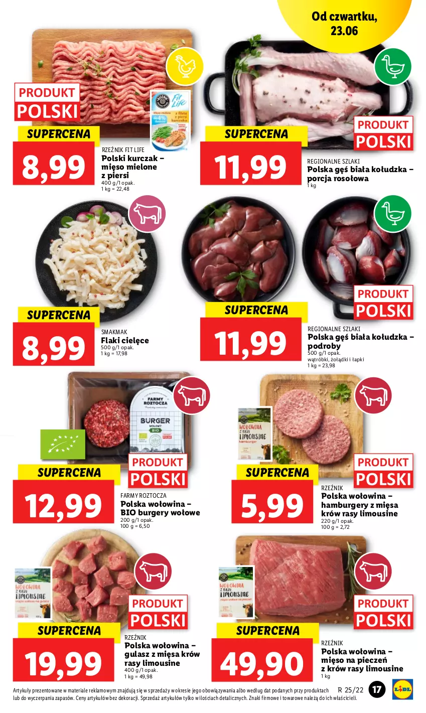 Gazetka promocyjna Lidl - GAZETKA - ważna 23.06 do 26.06.2022 - strona 17 - produkty: Burger, Fa, Flaki, Hamburger, Kurczak, Mięso, Mięso mielone, Piec, Por, Wołowina