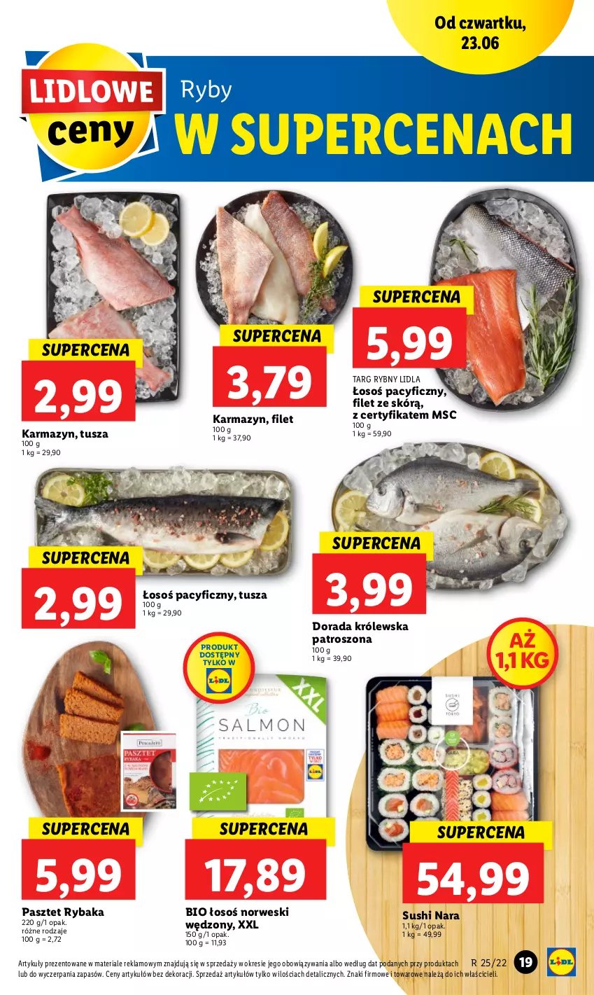 Gazetka promocyjna Lidl - GAZETKA - ważna 23.06 do 26.06.2022 - strona 19 - produkty: Pasztet, Ryba, Sushi, Tusz