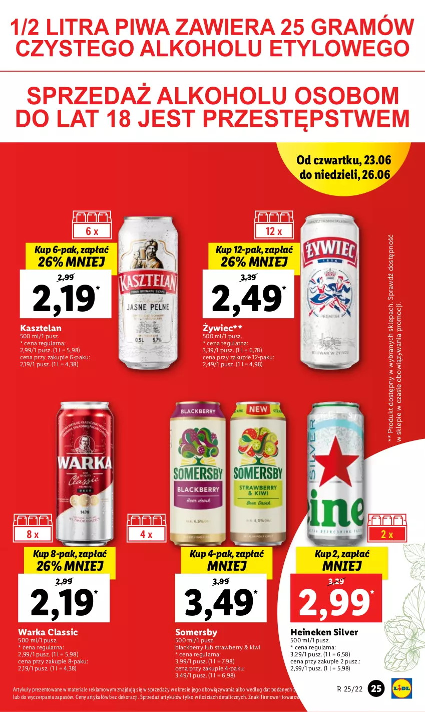 Gazetka promocyjna Lidl - GAZETKA - ważna 23.06 do 26.06.2022 - strona 25 - produkty: Heineken, Kasztelan, Kiwi, Lack, Somersby, Warka