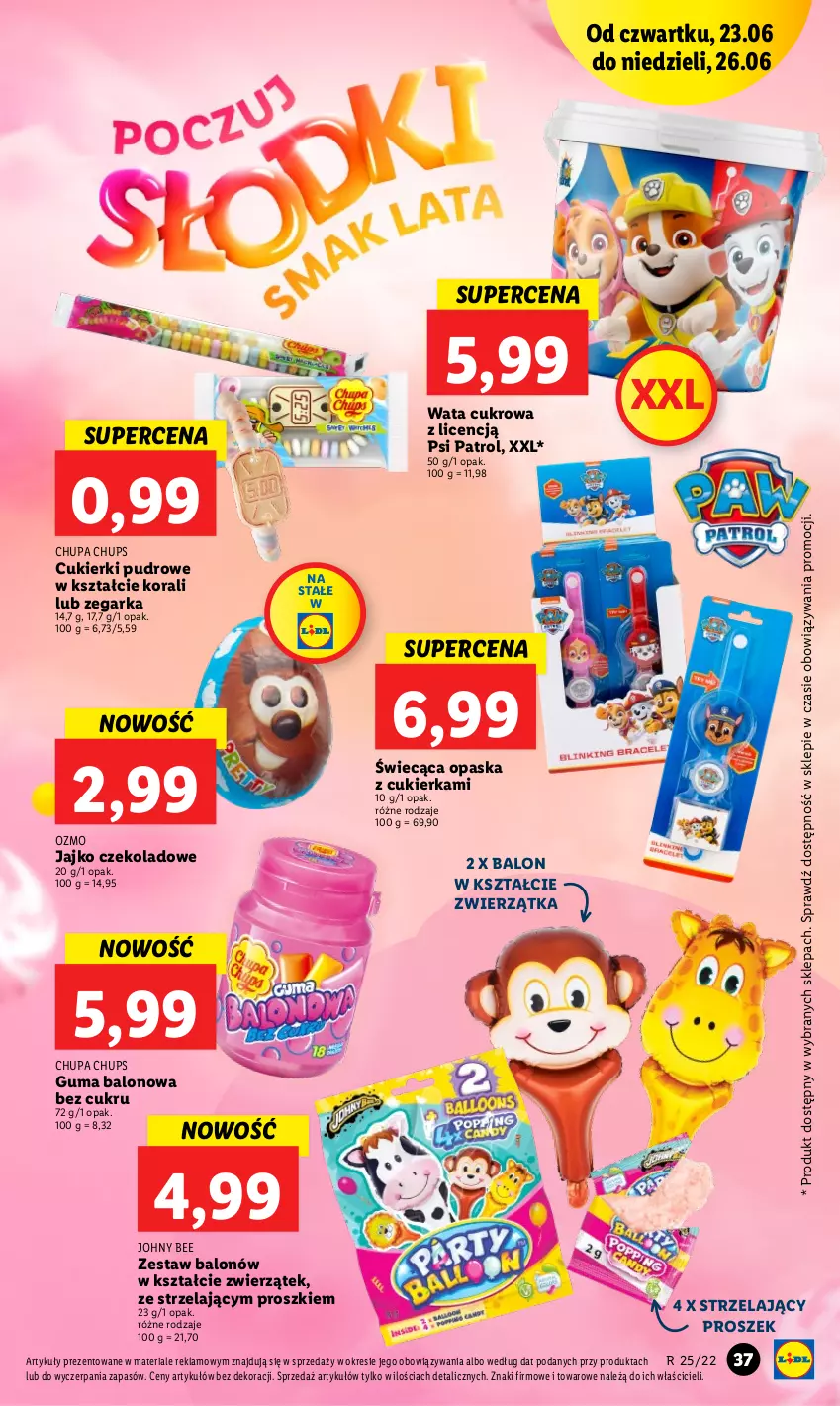 Gazetka promocyjna Lidl - GAZETKA - ważna 23.06 do 26.06.2022 - strona 37 - produkty: Chupa Chups, Cukier, Cukierki, Opaska, Psi Patrol, Wata cukrowa, Zegar