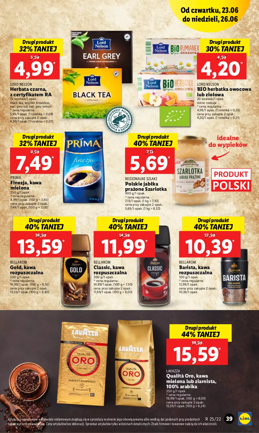 Gazetka promocyjna Lidl - GAZETKA - ważna 23.06 do 26.06.2022 - strona 39 - produkty: Bell, Bella, Earl Grey, Fa, Herbata, Herbata czarna, Jabłka, Jabłka prażone, Kawa, Kawa rozpuszczalna, Lack, Lavazza, Prima, Szarlotka, Torebka