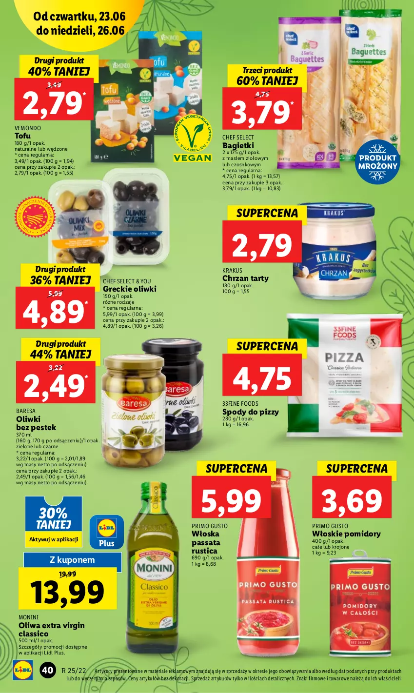 Gazetka promocyjna Lidl - GAZETKA - ważna 23.06 do 26.06.2022 - strona 40 - produkty: Chrzan, Gin, Krakus, Monini, Oliwki, Pomidory, Rust, Stek, Tofu