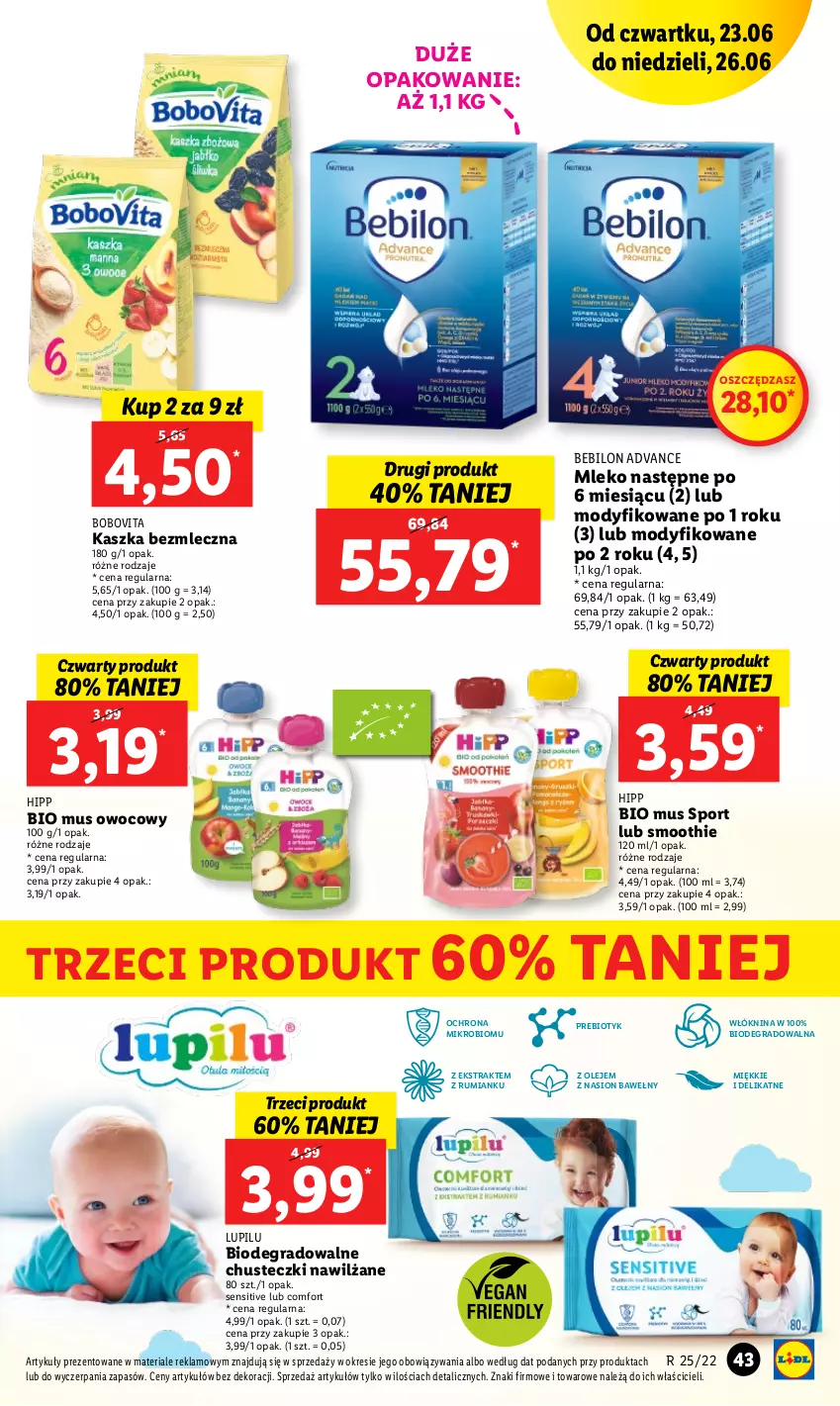 Gazetka promocyjna Lidl - GAZETKA - ważna 23.06 do 26.06.2022 - strona 43 - produkty: BEBILON, BoboVita, Chusteczki, Gra, HiPP, Hipp Bio, Mleko, Mus, O nas, Olej, Por, Rum, Smoothie, Sport